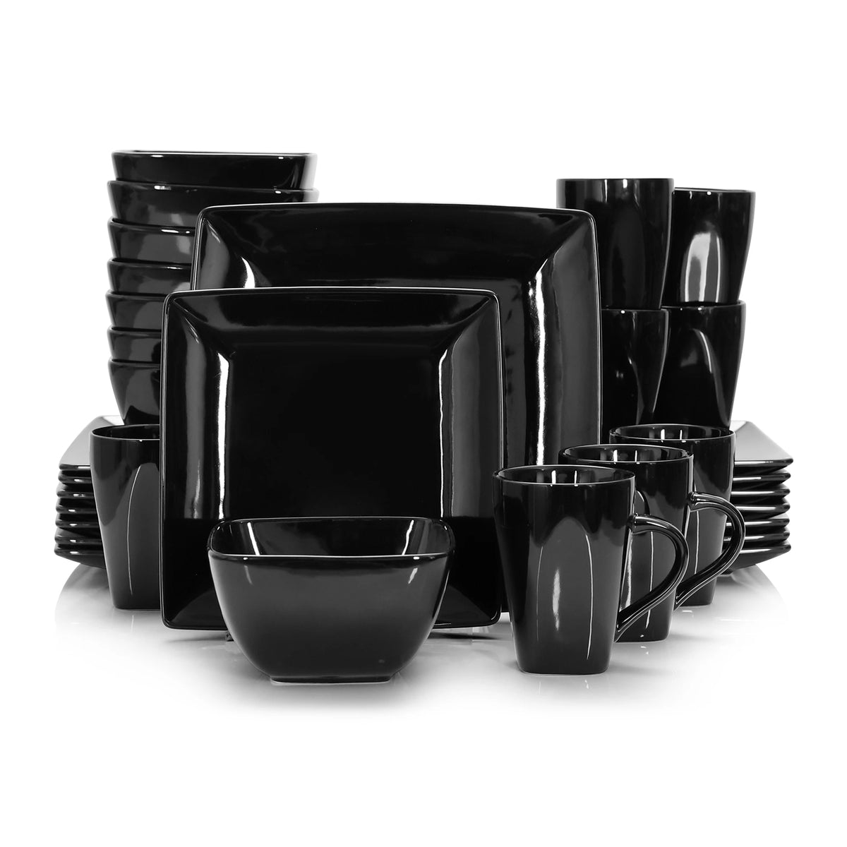 Vancasso Black 16 32 And 48 Piece Ceramic Porcelain Square Dinnerware Set
