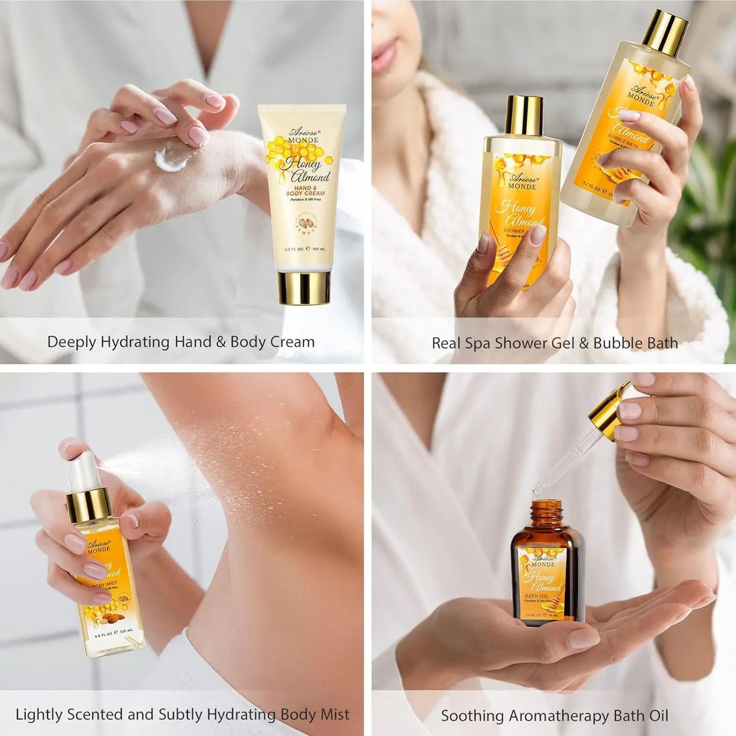 Luxury Honey Almond Spa Gift Set 15 Piece Bath Kit