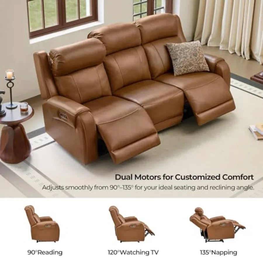 Leather Dual Motor Power Recliner Loveseat Wall Hugger USB Ports