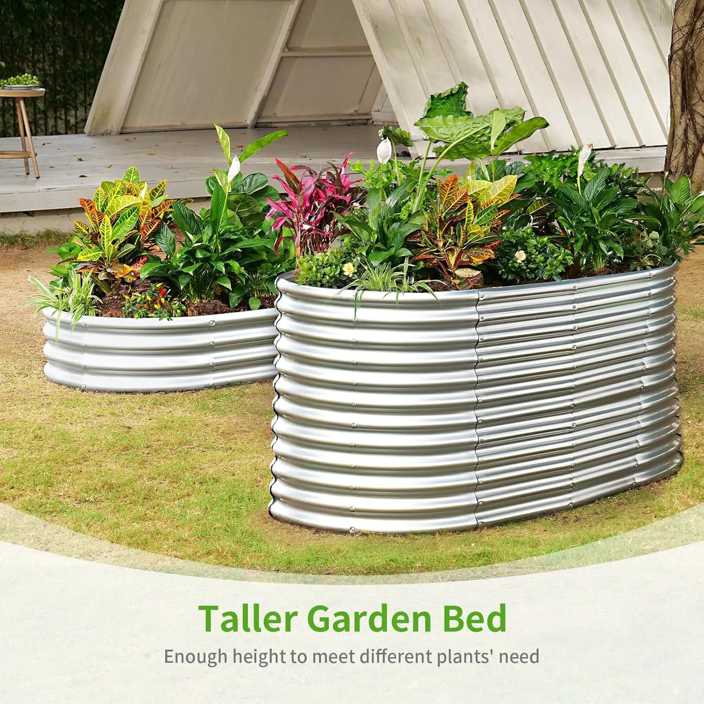 Oval Galvanized Raised Garden Bed Planter Box for Outdoor Vegetables