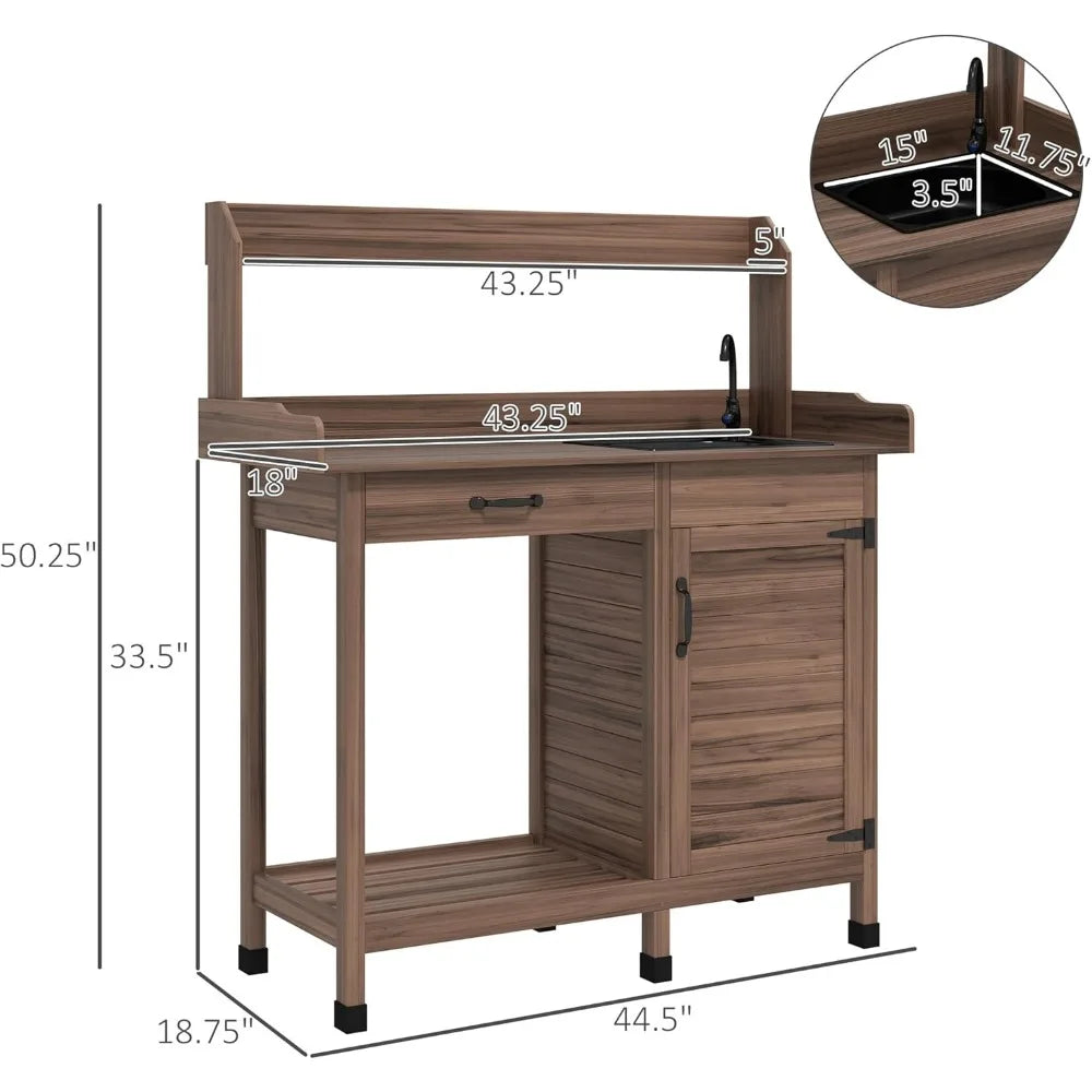 Potting Bench Table With Sink Outdoor Work Bench Storage Cabinet