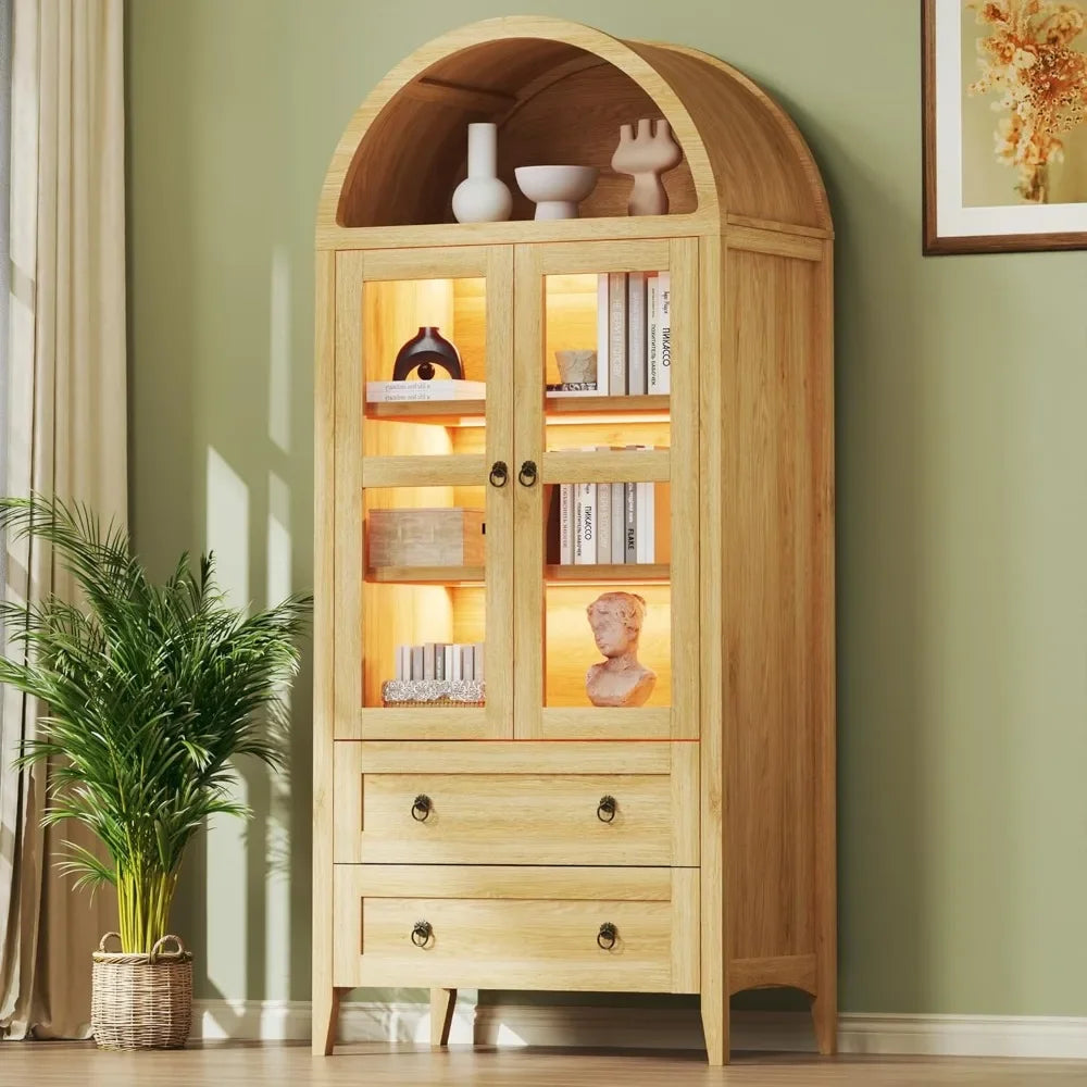 Arched Pantry Cabinet With LED Lights And Adjustable Shelves