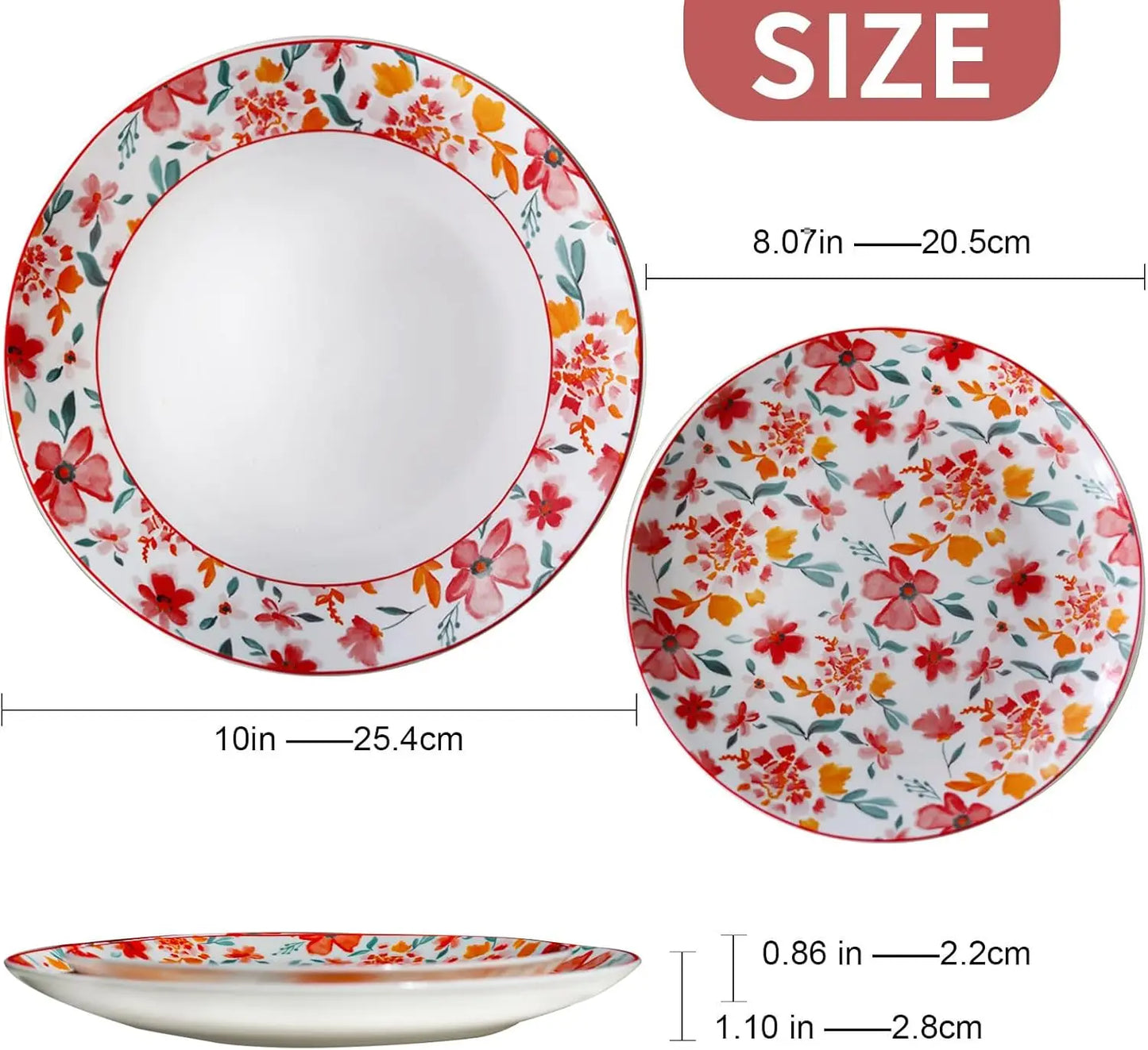 Porcelain Floral Dinner Plates Set Of 4 For Everyday Dining