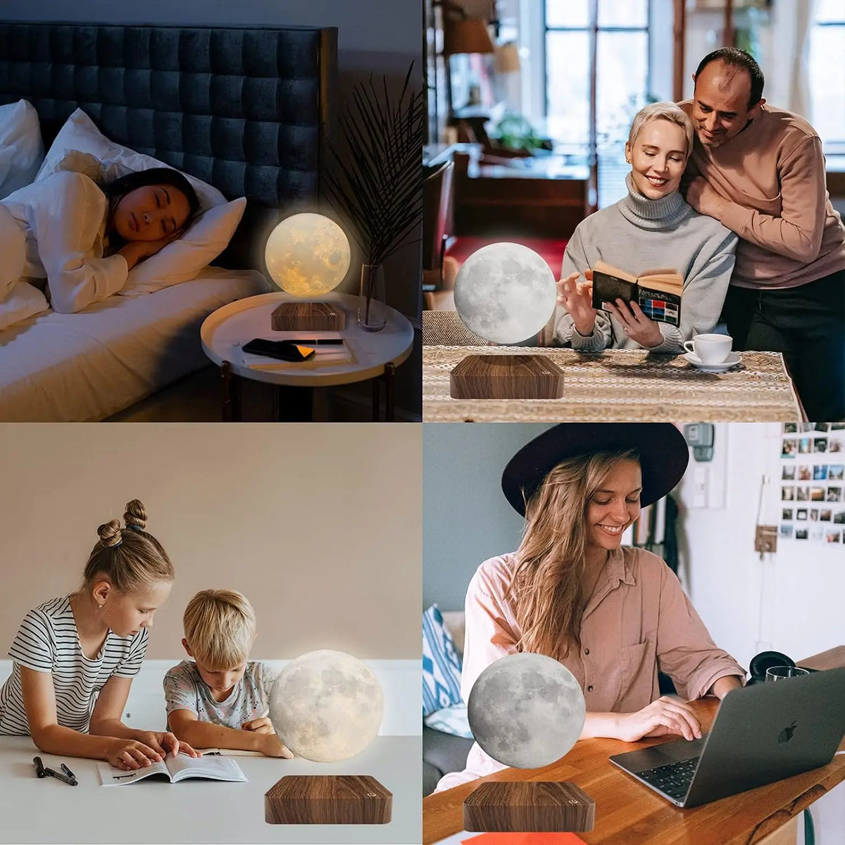 Mexllex Magnetic Floating Rotating Moon Lamp With 3D Print And Wooden Base