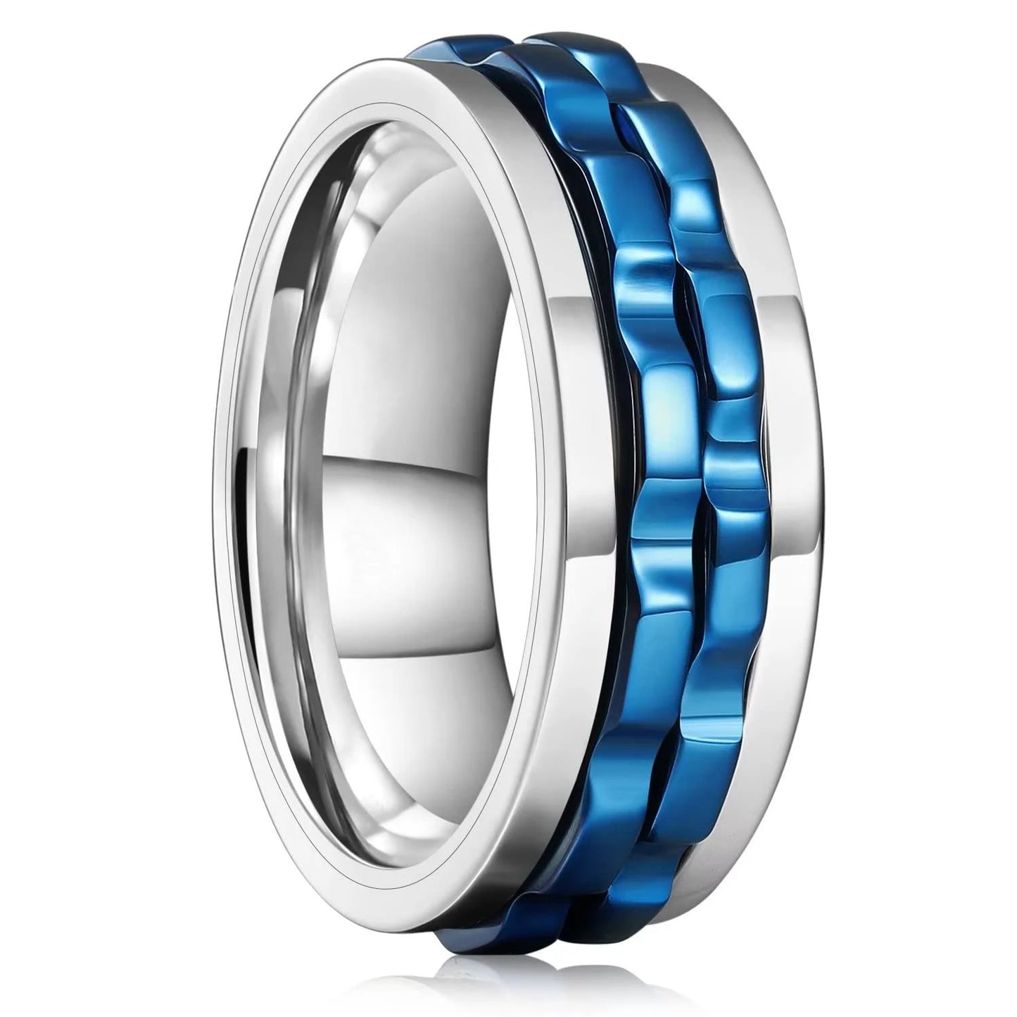 Rotating Titanium Steel Fidget Ring Chain Spinner For Men Rocker Jewelry
