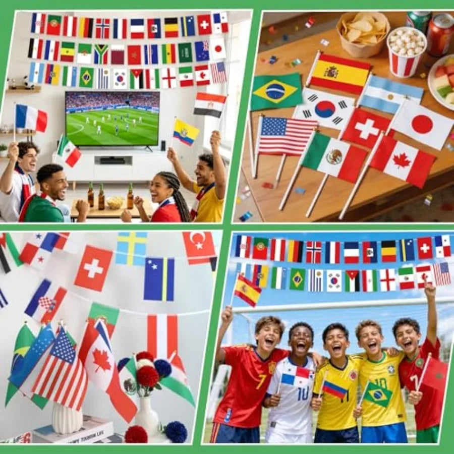 48 Countries Flags On Sticks And Banner For Soccer Party
