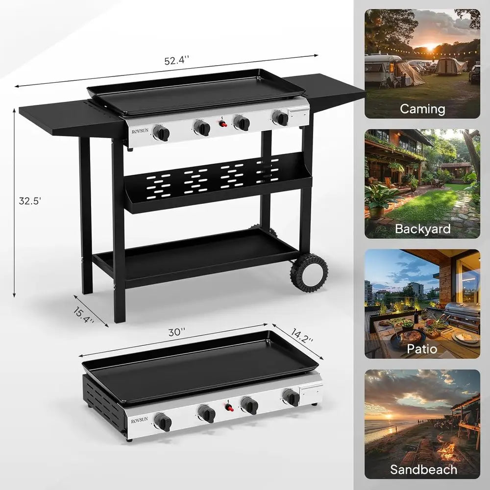 Portable 4 Burner Propane Griddle With Side Shelves