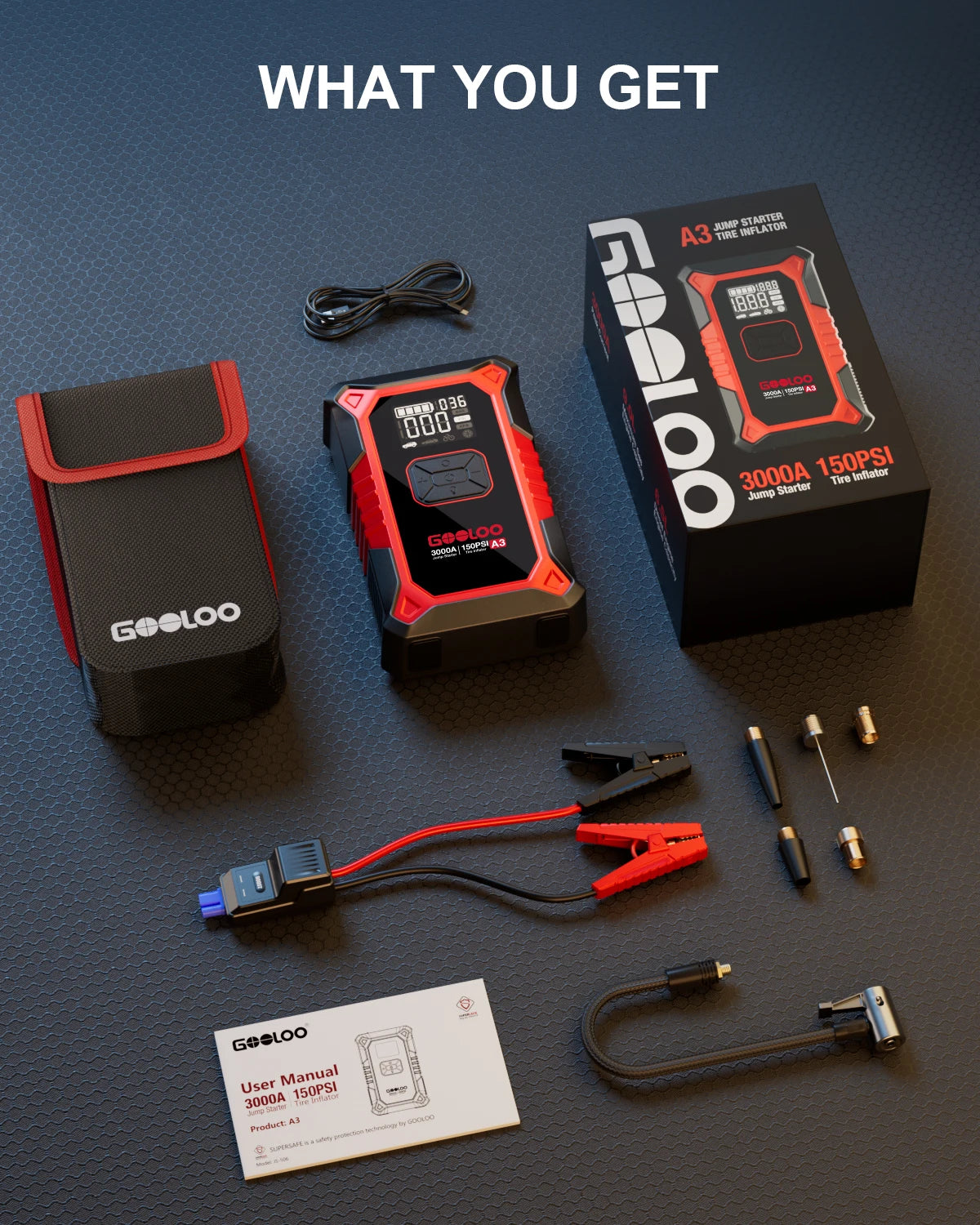 GOOLOO A3 Jump Starter With Air Compressor 3000A Booster