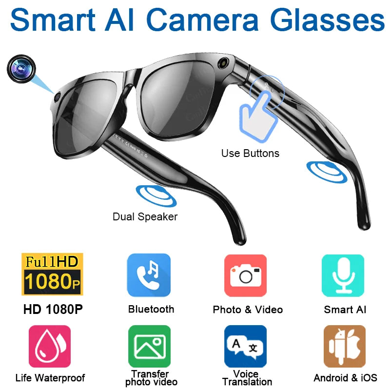 MIJIAC 4K Smart Glasses AI Voice Assistant Bluetooth ChatGPT Camera