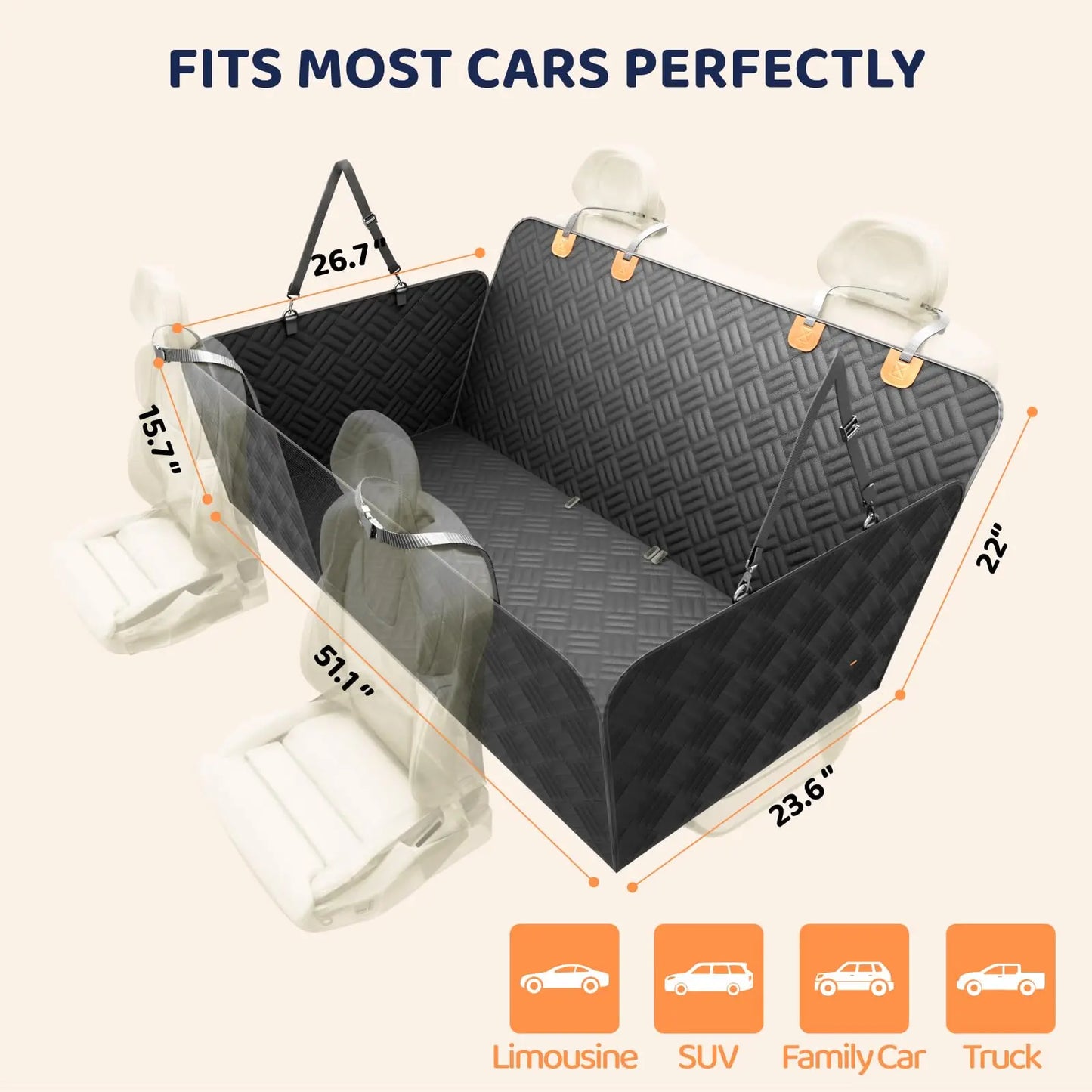Car Rear Seat Dog Hammock With Hard Bottom Extender