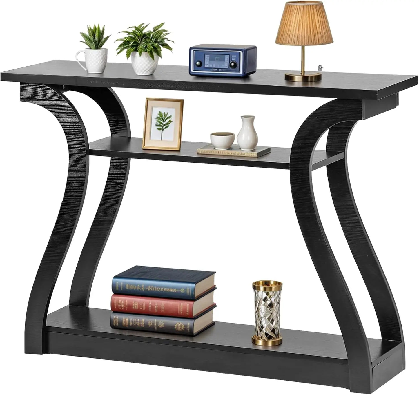 Console Table With 3 Tier Storage Shelves For Entryway