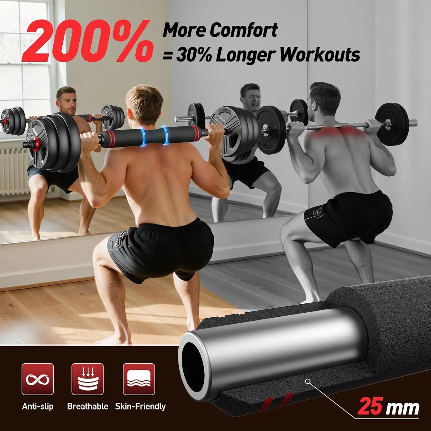 Adjustable Dumbbell Set 20-90lbs 5-In-1 Home Gym Equipment