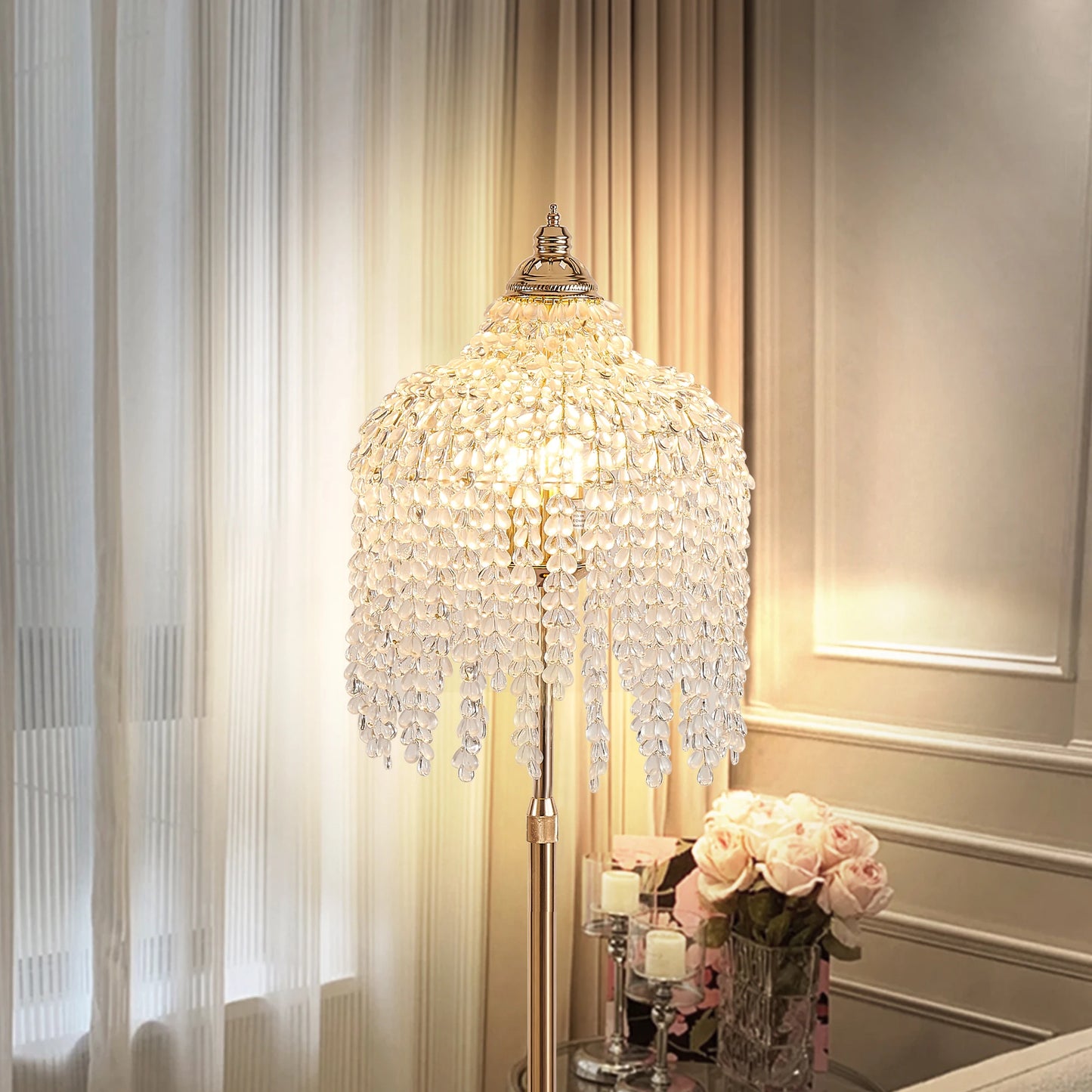 ARLGSITE 3 Light Elegant Crystal Floor Lamp Waterfall Design