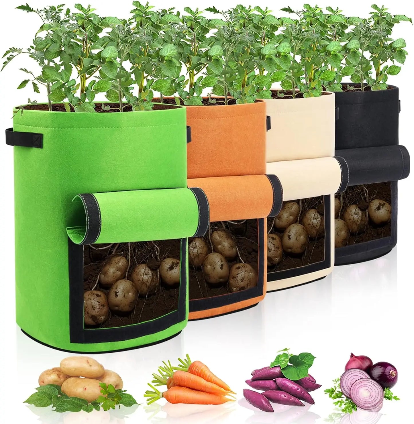 Potato Grow Bags With Flap Harvest Window For Potatoes And Vegetables 4 Pack