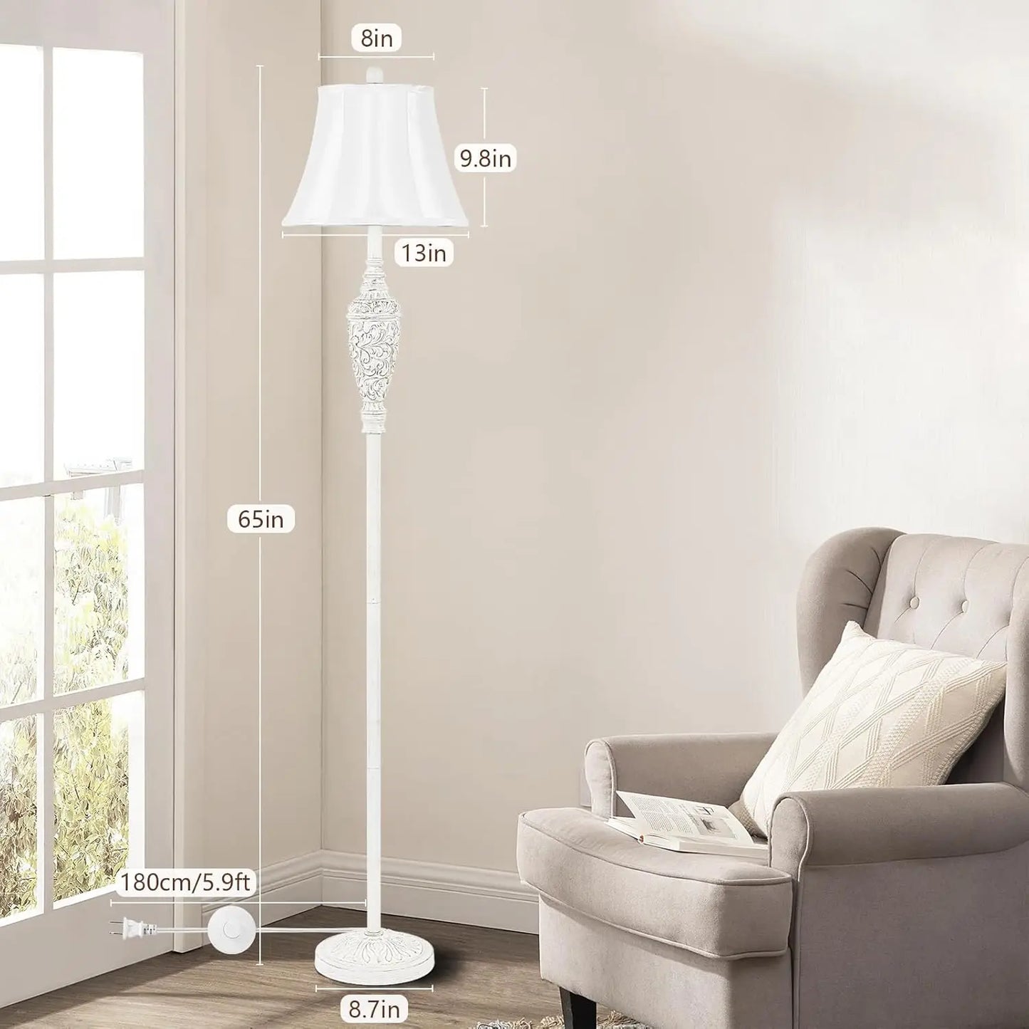 Vintage Floor Lamp With Carved Resin Base And Foot Switch