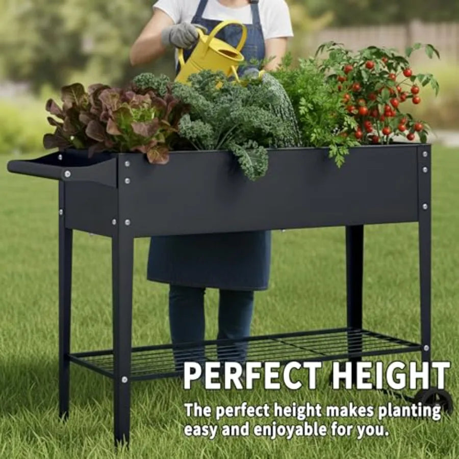 Raised Garden Bed With Wheel Planter Box For Outdoor Garden Patio