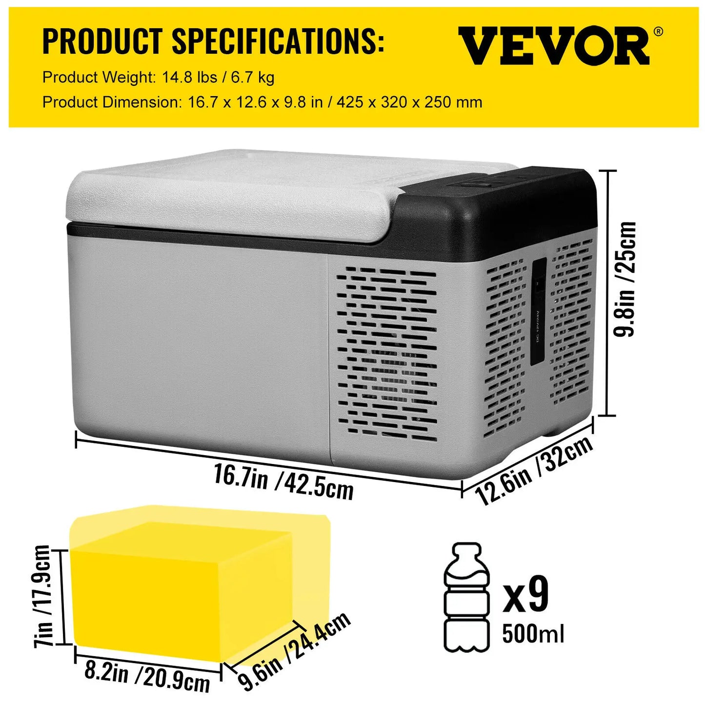VEVOR Car Refrigerator Portable Compressor Fridge 12/24V DC 110-240V AC