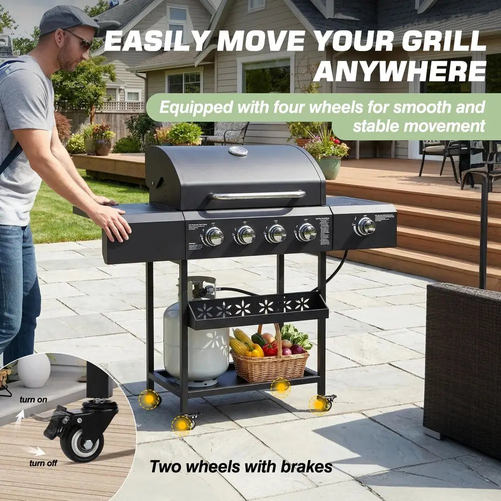 Gas Grill With Side Burner 4 Burners 50000 BTU Outdoor