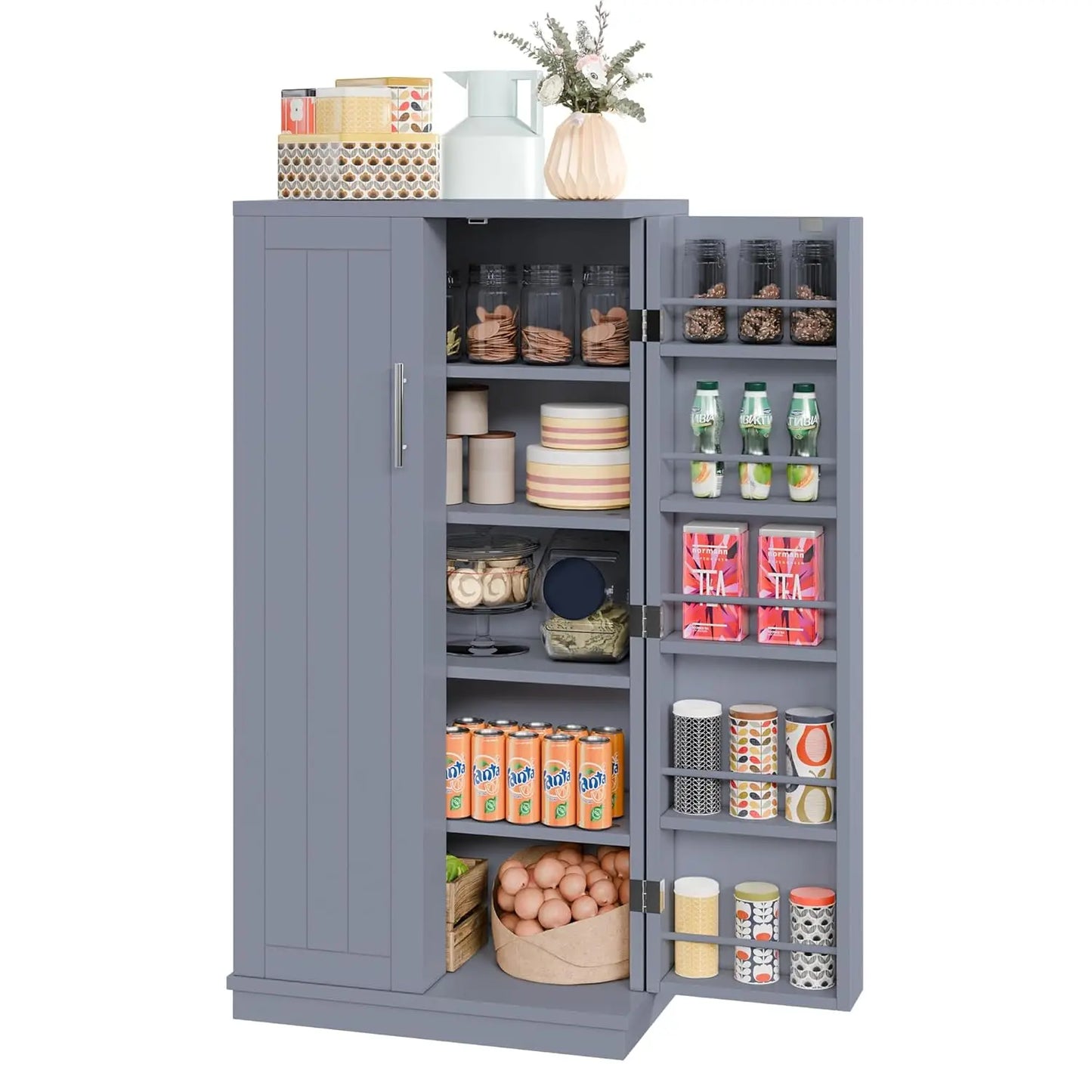 Solid Wood Kitchen Pantry Cabinet With Doors Modern Freestanding Storage