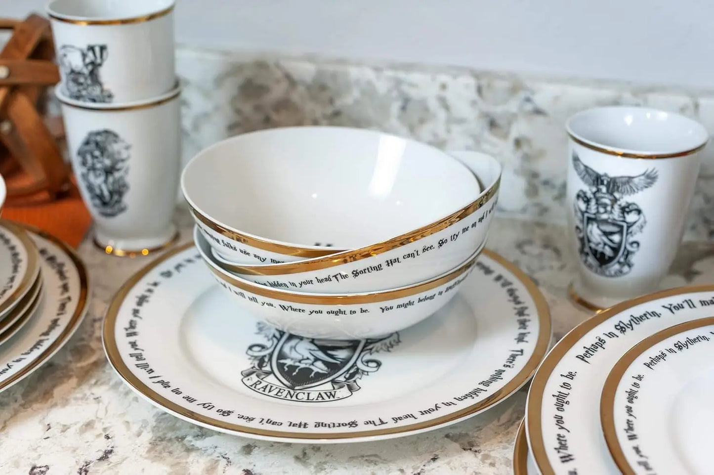 Harry Potter Hogwarts House Logos 16 Piece Dinnerware Set Ceramic