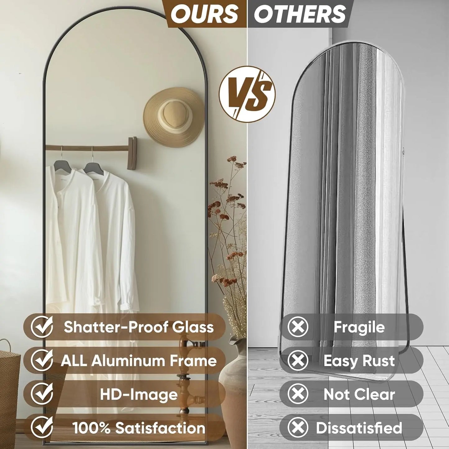 Antok Rectangular Floor Mirror With Stand For Bedroom