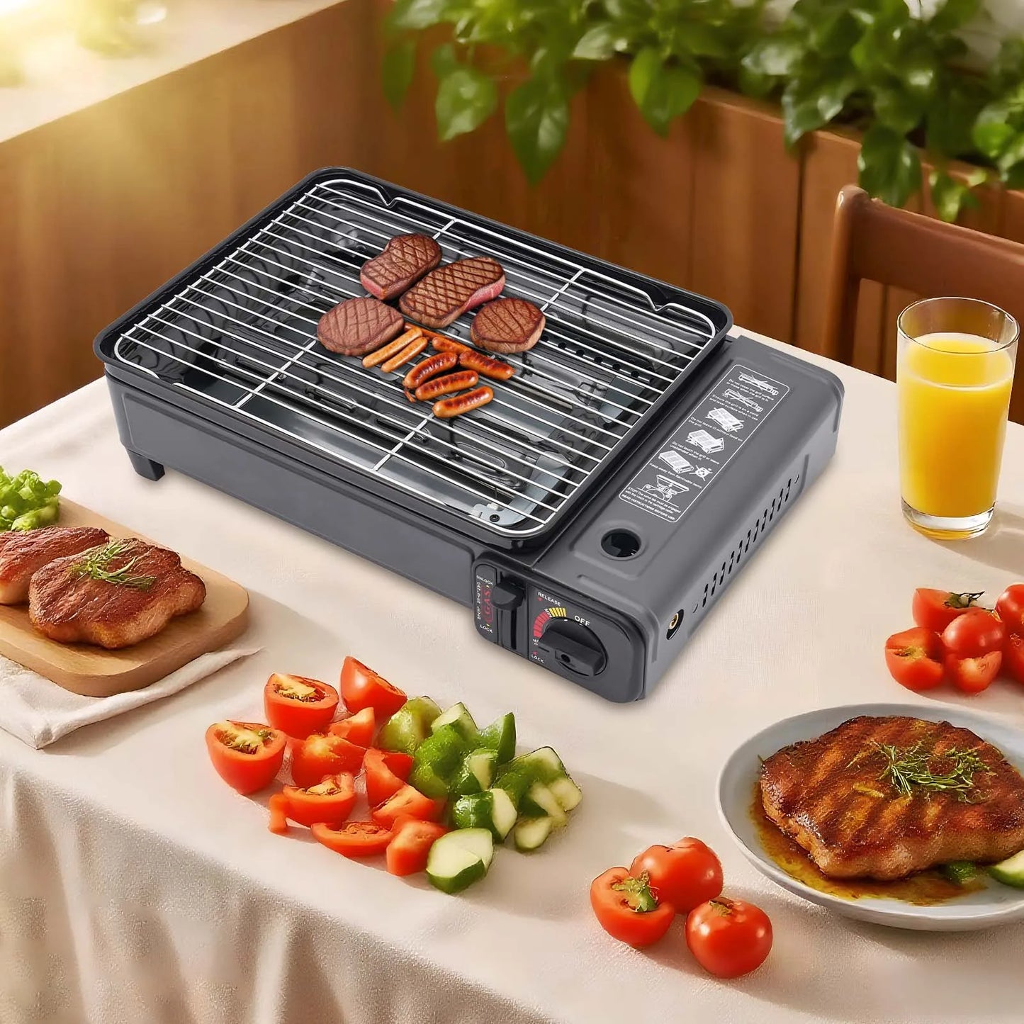 Bymaocar Portable Butane Gas Stove Grill For Outdoor Barbecue