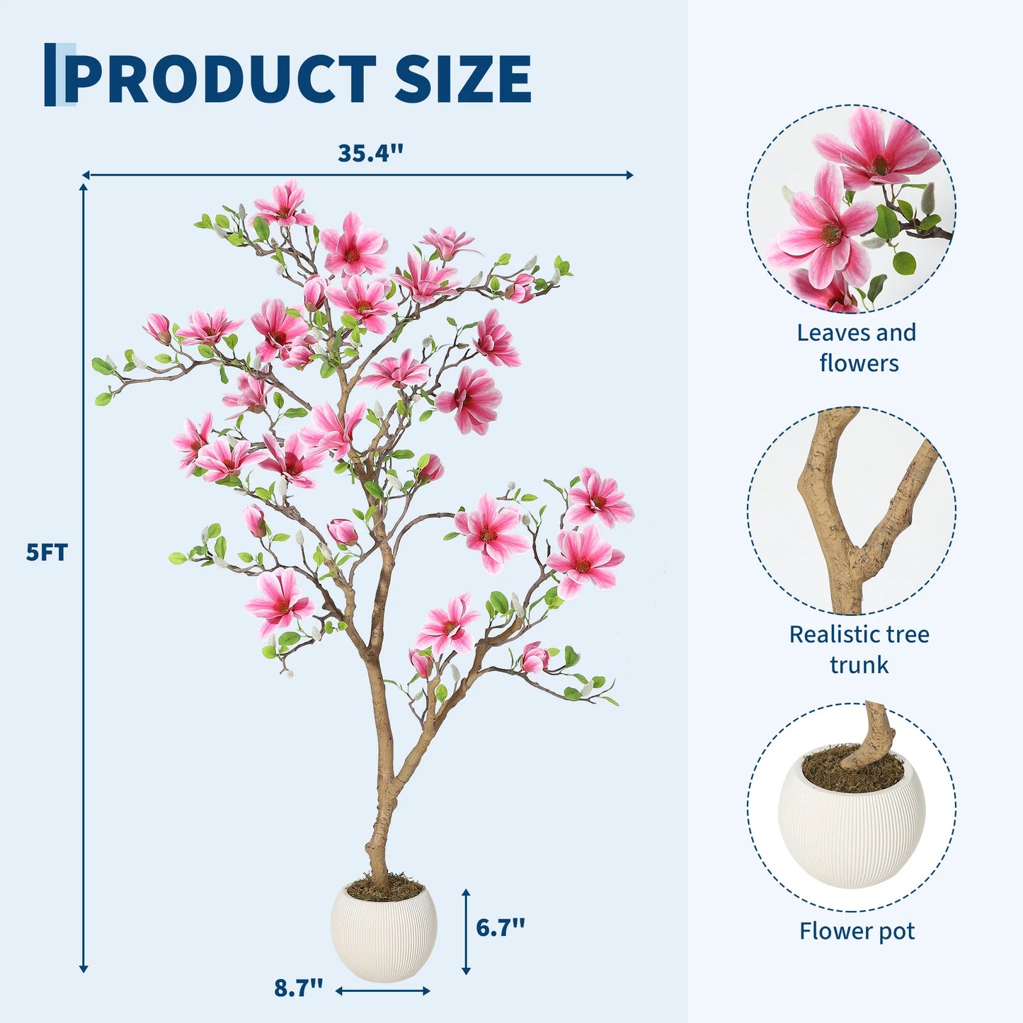 HiMISSCN Lifelike Magnolia Tree Home Decor Silk Plant In Pot