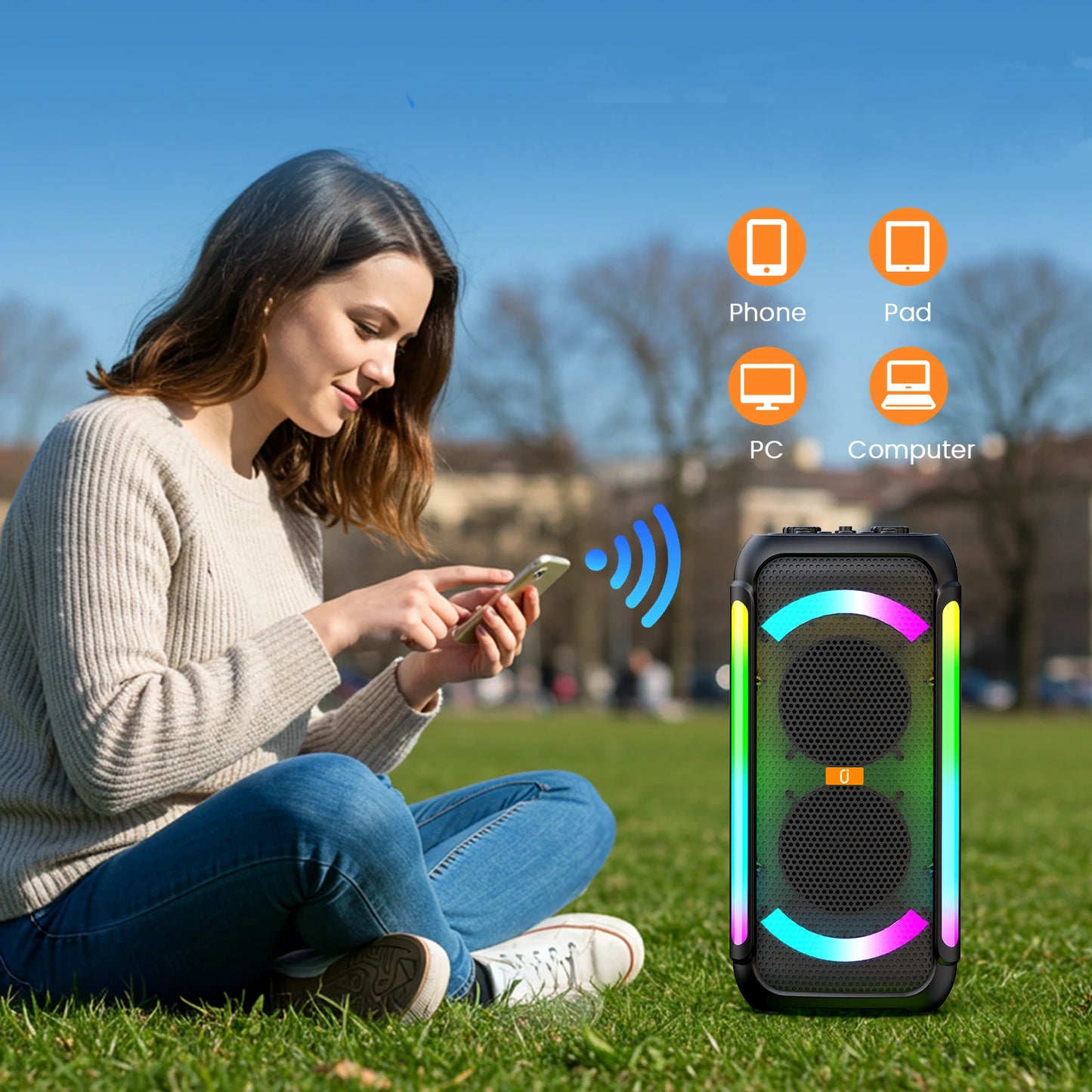 FanFun Wireless Karaoke Speaker With Two Microphones LED Light