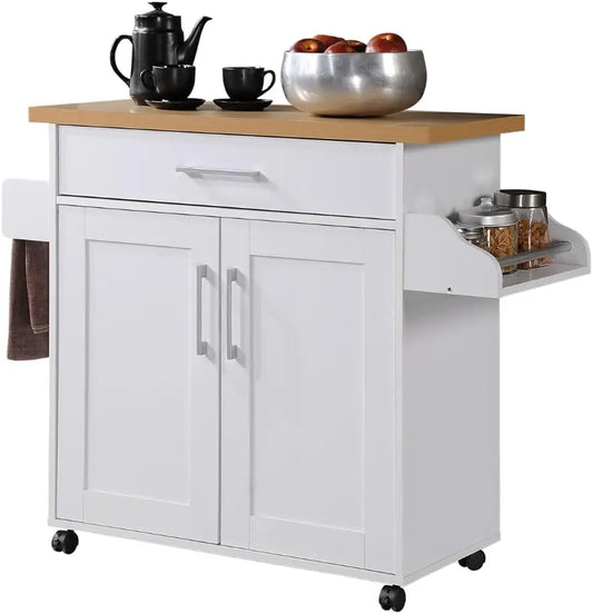 Compact Kitchen Island With Spice Rack Drawer Towel Bar Wheels