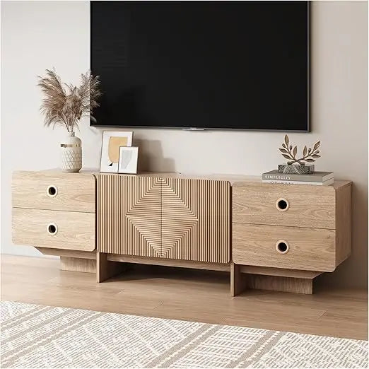 Fluted TV Stand Boho Modern Entertainment Center With Storage