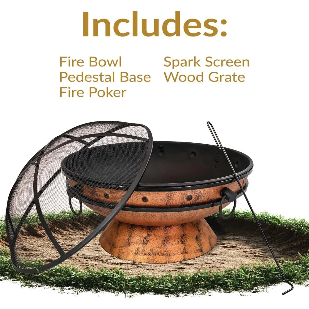 Outdoor Wood Burning Fire Pit With Poker And Screen