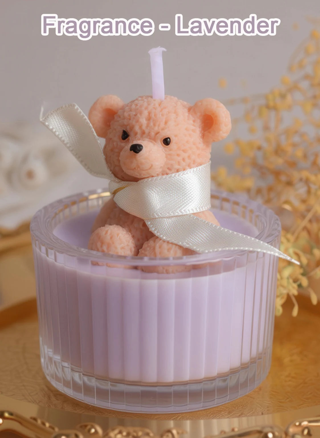 Scented Luxury Teddy Bear Soy Candle Glass Jar With Ribbon