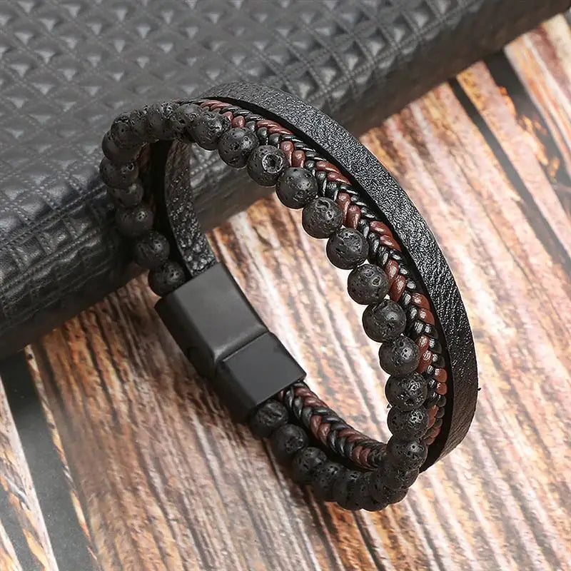 Leather Bracelet For Men Multi Layer Handwoven Fashion Accessory