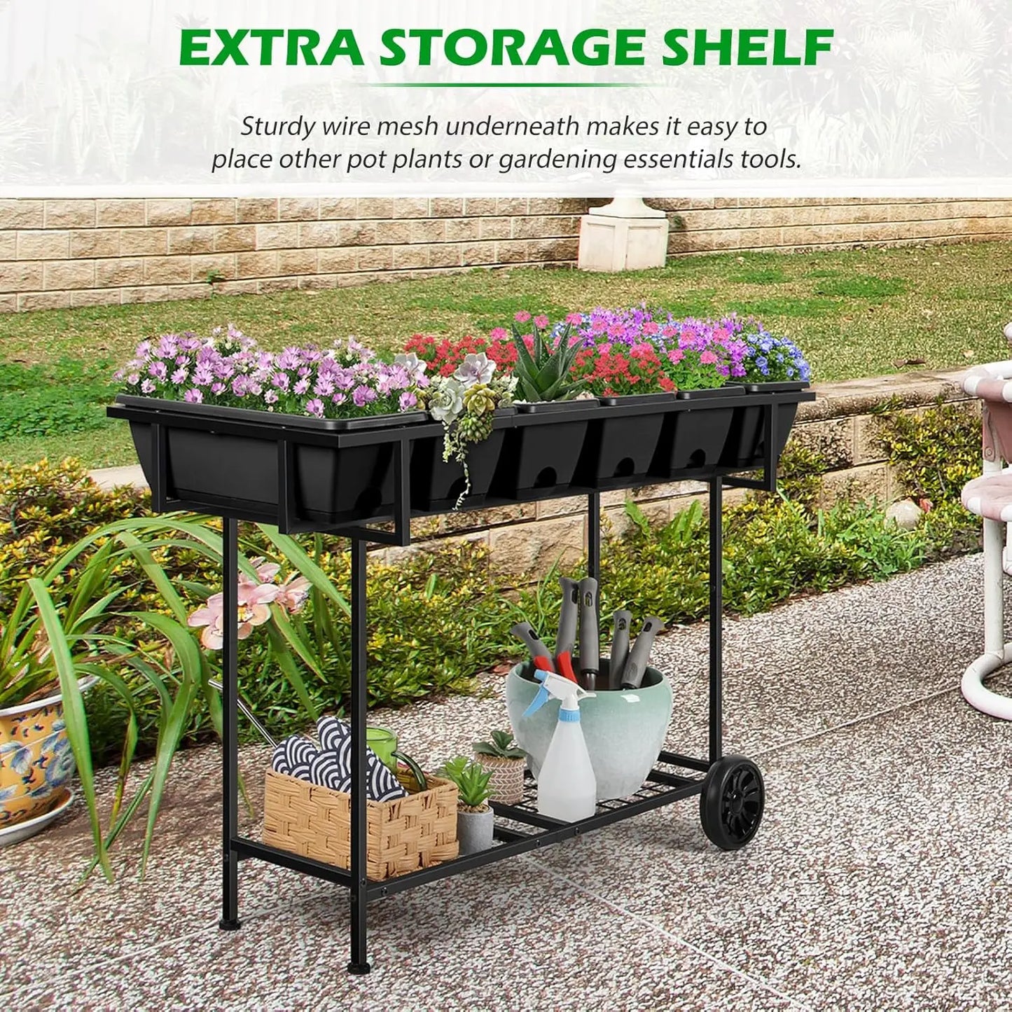 Raised Garden Bed With Wheels Storage Shelf For Vegetables Herbs