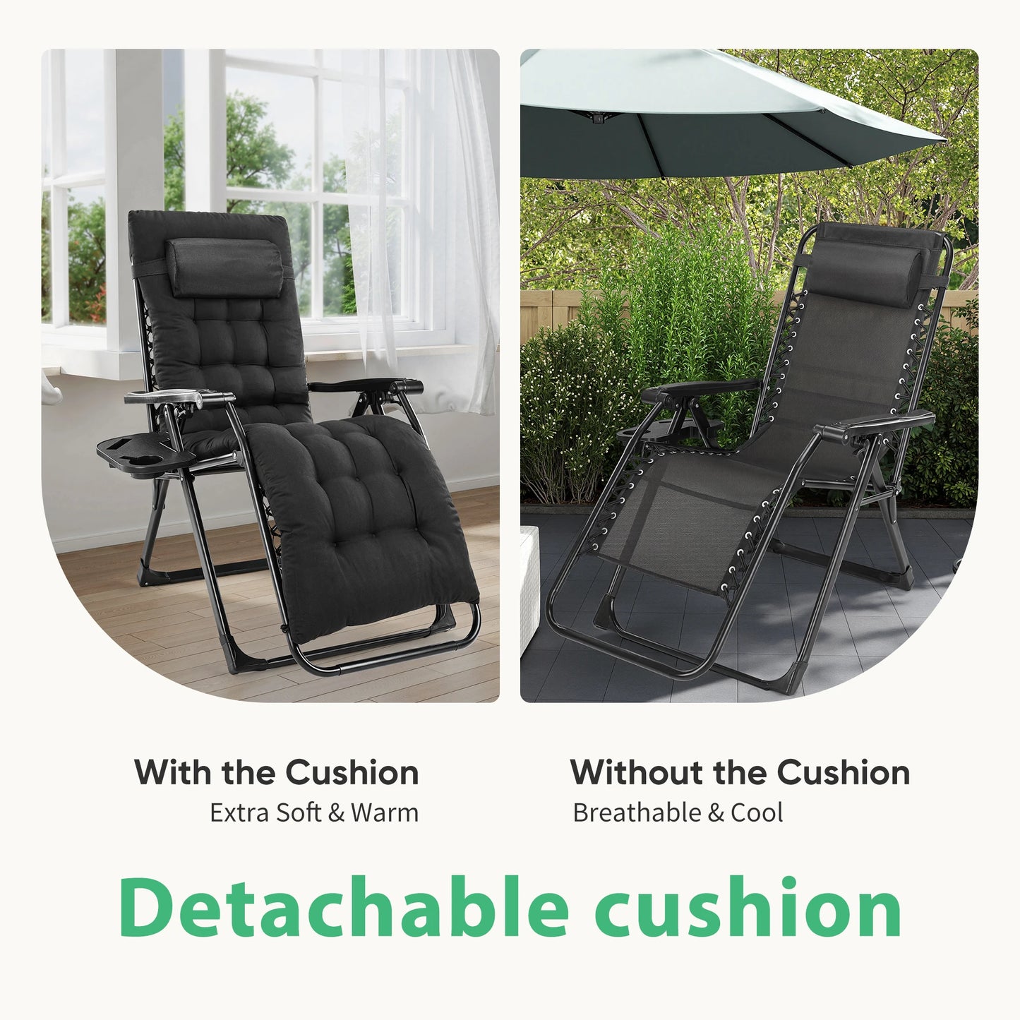 JHK Zero Gravity Recliner Outdoor Folding Lounge Chair With Cup Holders
