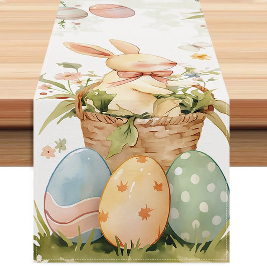 Shunmaii Easter Bunny Linen Table Runner Washable Spring Kitchen Decor