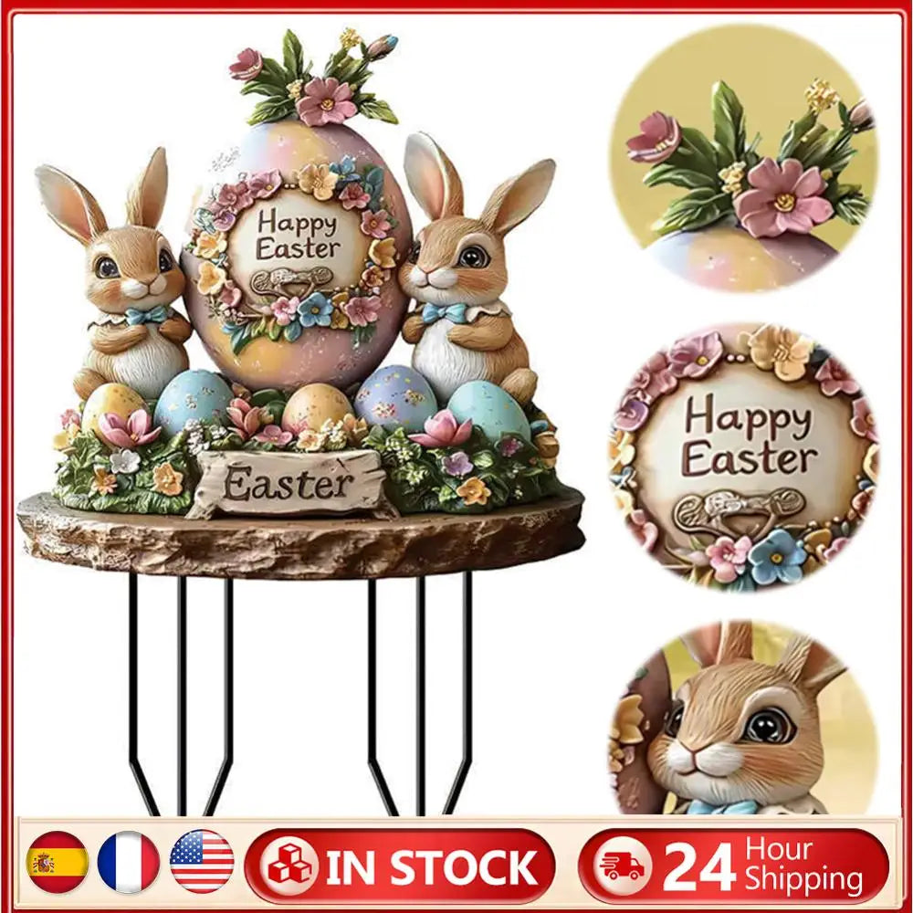 Shunmaii Easter Bunny Garden Stake Acrylic 2D Rabbit Sign