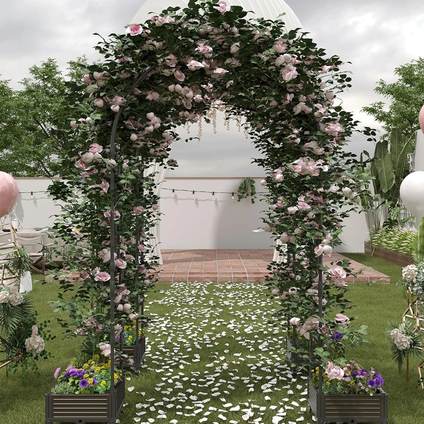 Raised Garden Bed With Trellis Arch For Climbing Plants