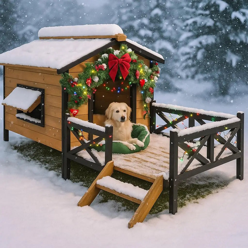 Weatherproof Elevated Outdoor Dog House With Porch Deck