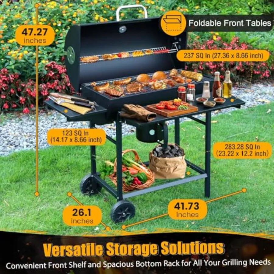SHXI Charcoal Barrel BBQ Grill With Side Table For Backyard