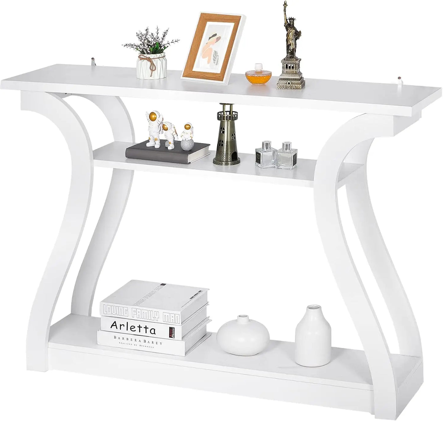 Console Table With 3 Tier Storage Shelves For Entryway