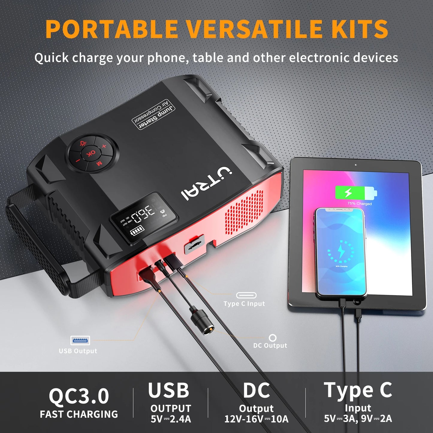 UTRAI 4 In 1 Jump Starter Power Bank 16000mAh Portable