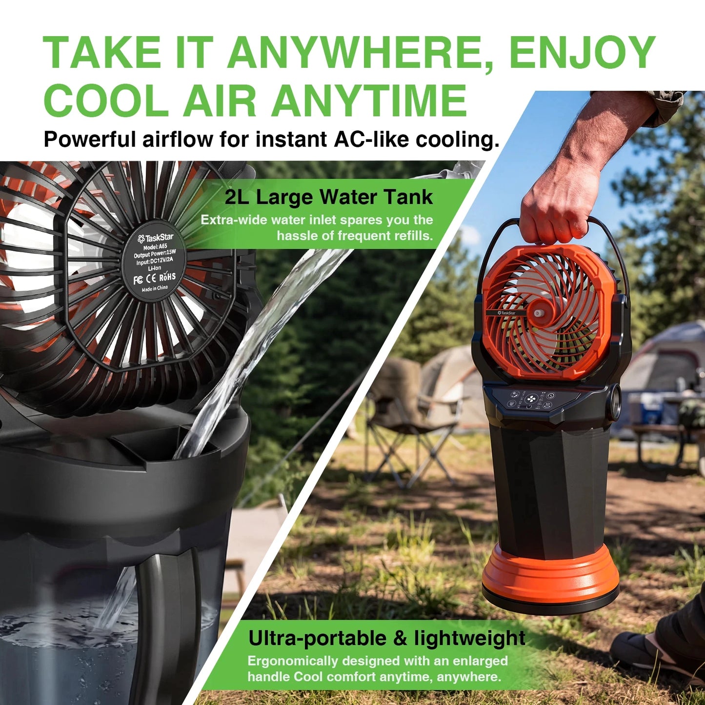 Portable Misting Fan With 3 Nozzles 2L Tank RGB Light