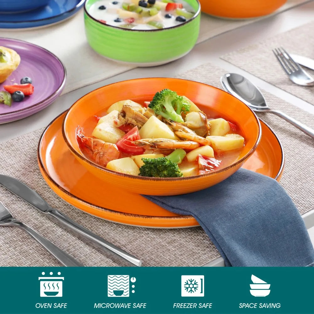 MALACASA 24 Piece Ceramic Dinnerware Set Plates Bowls Soup