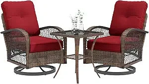 Outdoor 3 Piece Wicker Patio Set With Swivel Rocker Cushions
