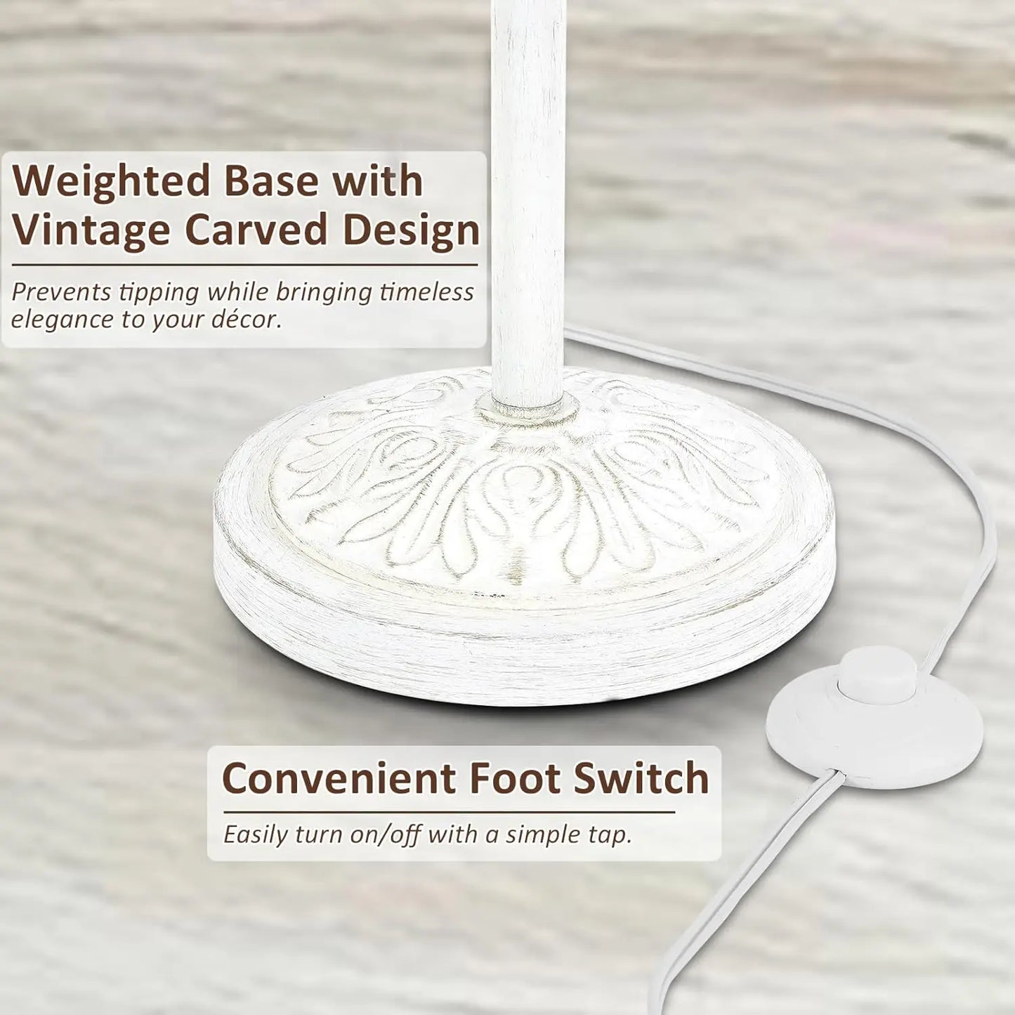 Vintage Floor Lamp With Carved Resin Base And Foot Switch