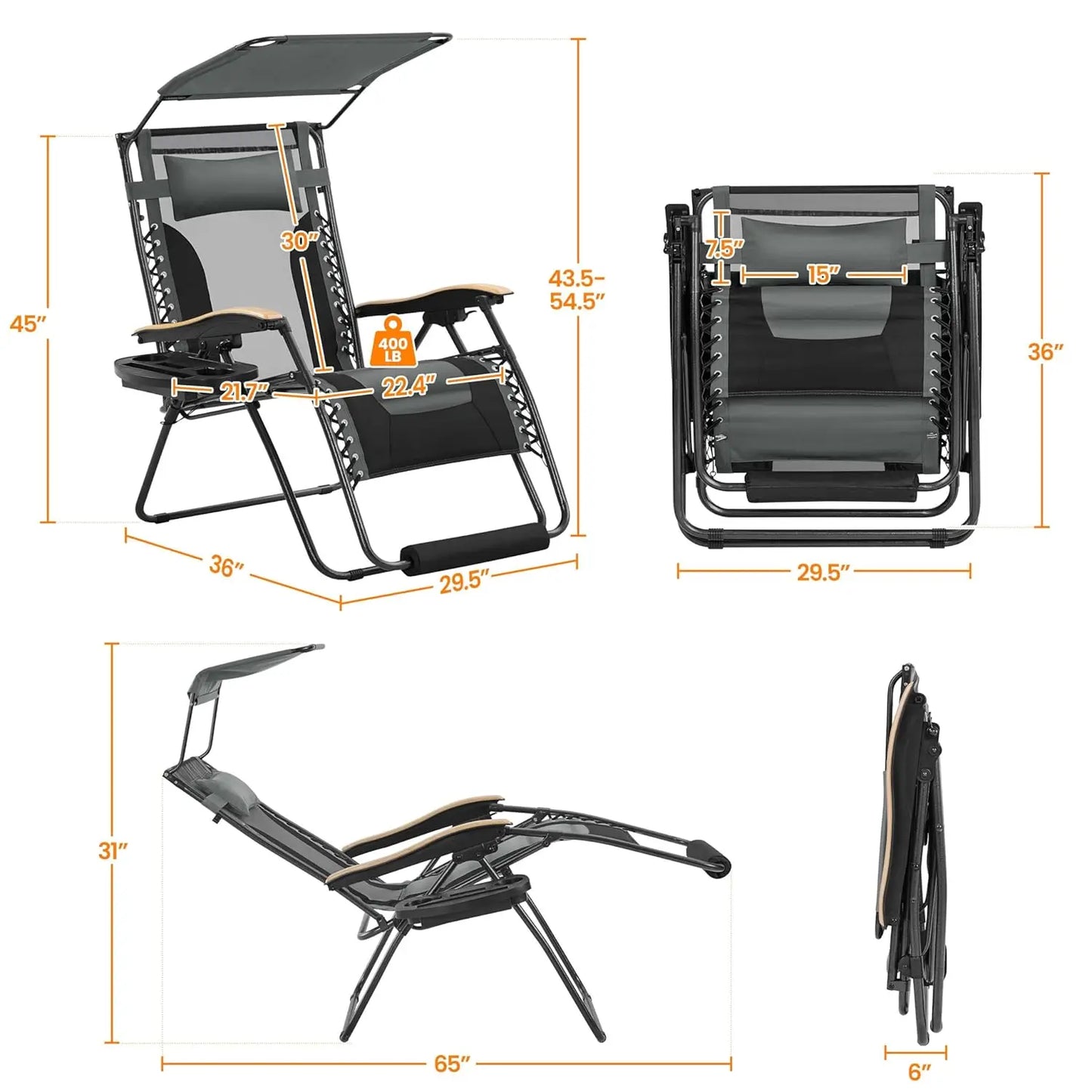 Zero Gravity Chair Adjustable Outdoor Recliner With Cup Holder