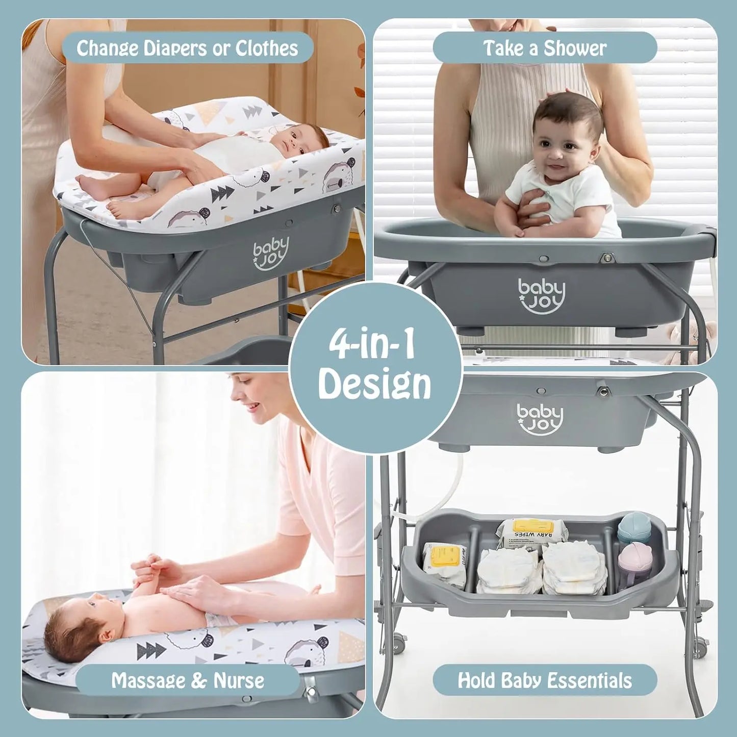 Baby Bathtub With Changing Table And Foldable Diaper Station Portable