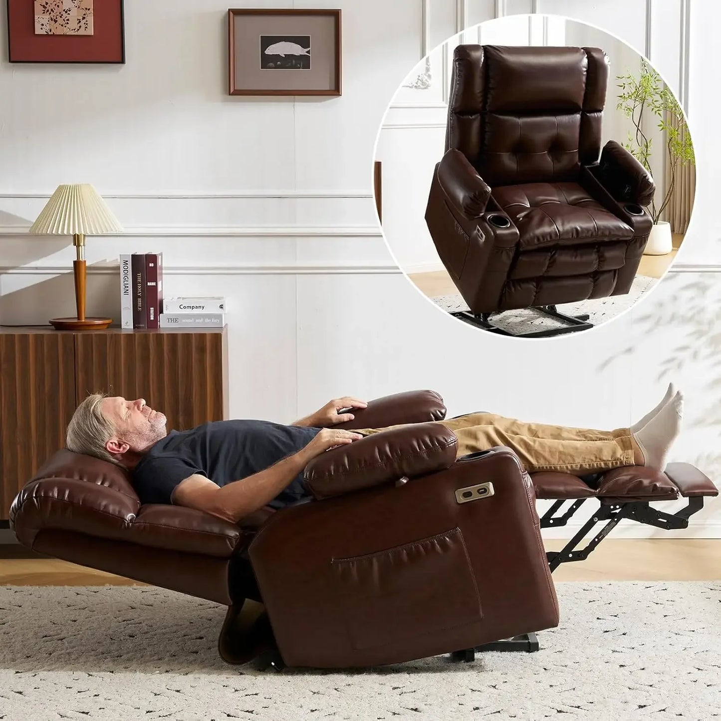 Dual Motor Lift Recliner With Massage And Heat Function