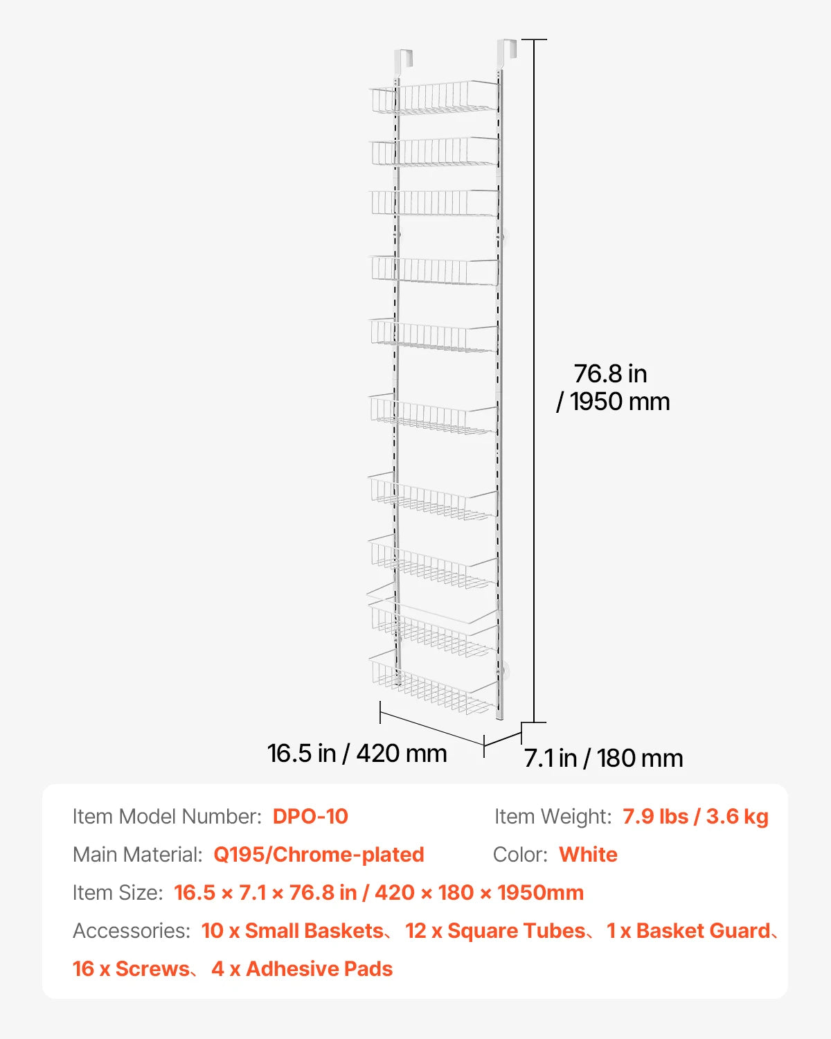 Over The Door Pantry Organizer 6 Tier Heavy-Duty Steel Shelves